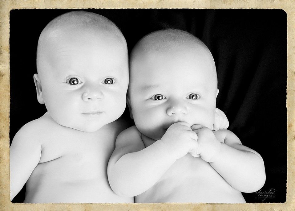 newborn twins in black and white