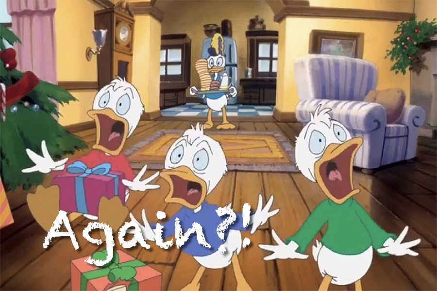 Even Disney knows that there is such thing as too much fun with Donald Ducks nephews experiencing Christmas over and over again