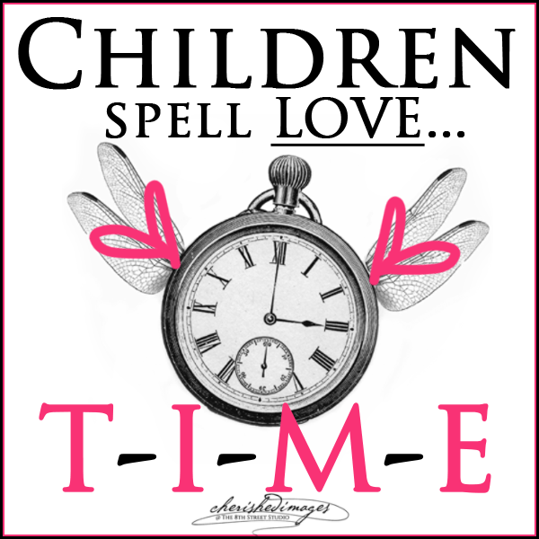 Children spell love TIME clock graphic