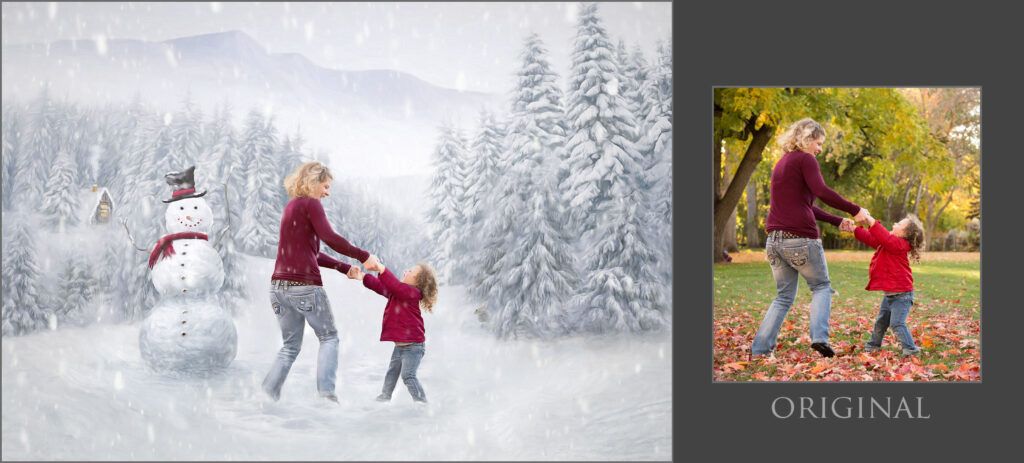 Mom and child playing in snow