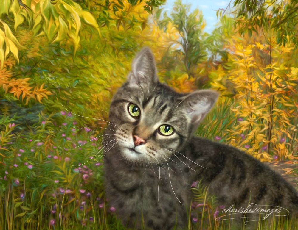 Cat painting in fall